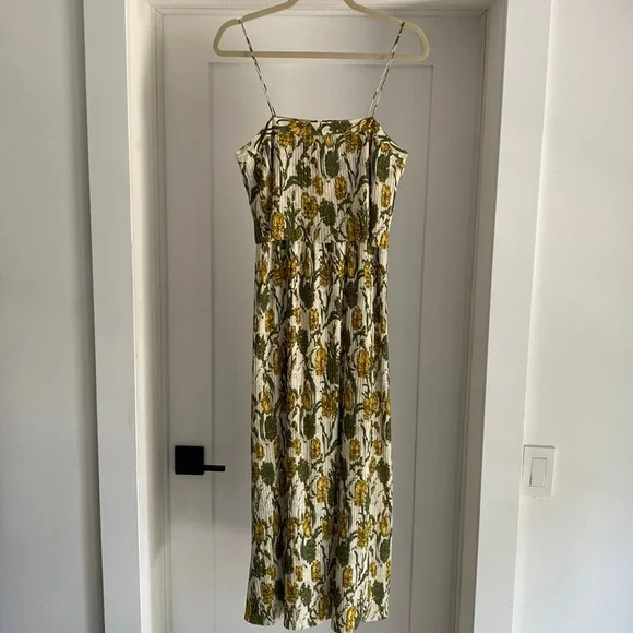 Leith | Dresses | Leith Pleated Midi Dress Green Yellow Floral Ivory Novo  Fl | Poshmark